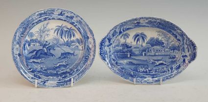 A circa 1810 Spode Indian Sporting series blue and white transfer decorated side plate, impressed