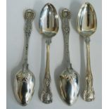 A set of four Victorian silver tablespoons, in the Kings Hourglass pattern with engraved crowned