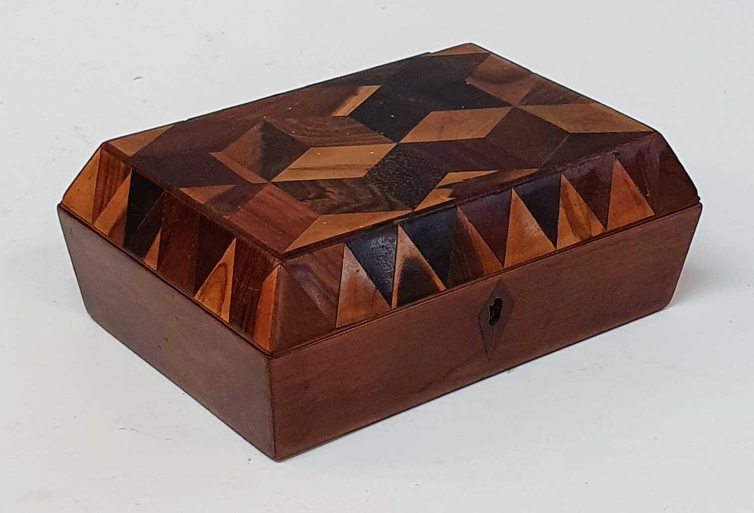 A 19th century parquetry inlaid specimen wood games box, the lid lifting to reveal compartments - Image 4 of 16