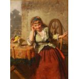 Edwin Roberts (1840-1917) - The Eavesdropper, oil on canvas laid on board, signed with monogram