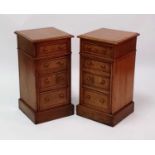 A pair of Victorian style walnut and figured walnut bedside chests, each having four long