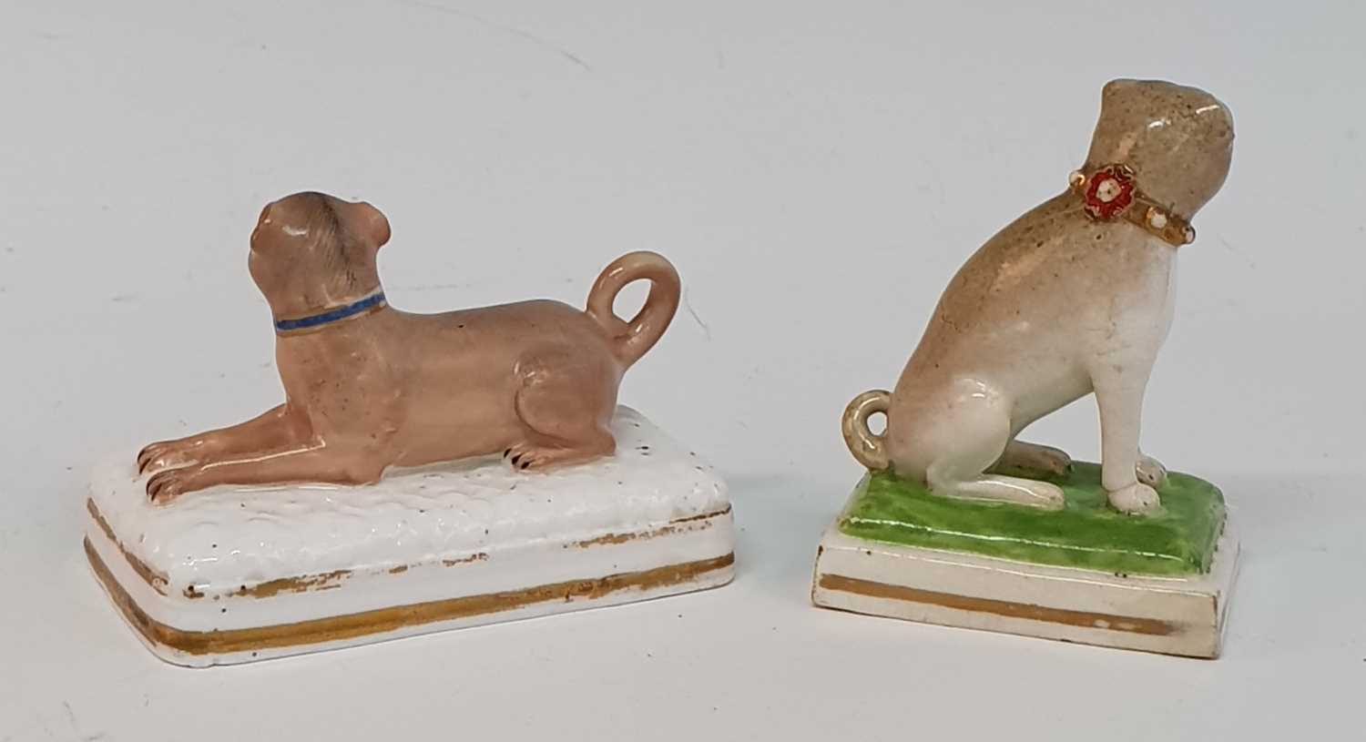 A circa 1830 Derby porcelain pug dog, modelled by Edward Keys, shown in seated pose, red enamel mark - Image 3 of 3