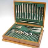 An Elizabeth II cased silver cutlery suite, in the Louis XVI pattern, comprising six table forks,