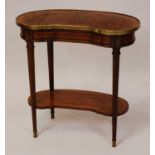 An early 20th century French birds-eye maple and rosewood crossbanded kidney shaped two-tier