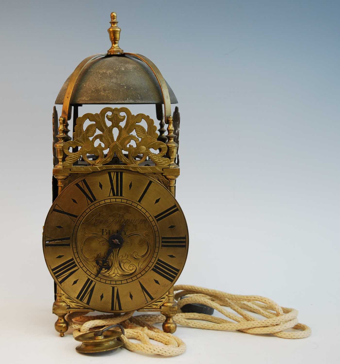 An 18th century brass lantern clock, the dial signed Rich(ard) Rayment Bury (St Edmunds), the