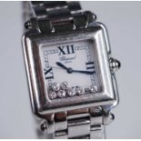 A lady's Chopard 'Happy Sport' stainless steel quartz wristwatch, the signed square dial set with