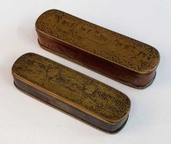 A circa 1757 French brass and copper tobacco box, of oblong form, having embossed decoration