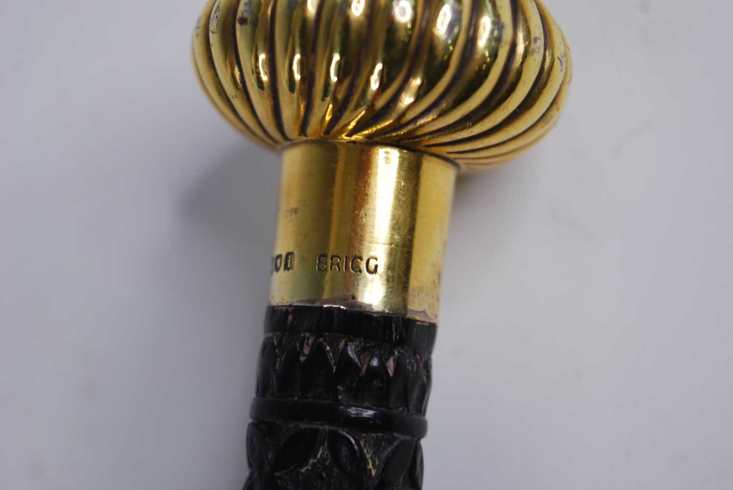 An Edwardian Brigg of London walking stick, the wrythen silver gilt handle marked 'Brigg', London - Bild 5 aus 6