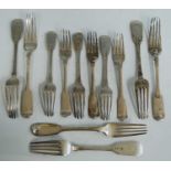 A set of six William IV silver table forks together with a matched set of six dessert forks, all