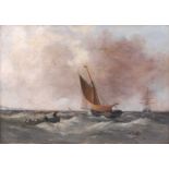 John Moore of Ipswich (1821-1902) - Boats in choppy seas with stormclouds gathering, oil on