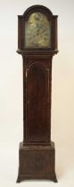 An 18th century walnut and burr walnut longcase clock, having associated unsigned arched brass