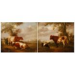 George Vincent (1796-1831) - Pair: Cattle at rest in a river landscape, and Lone bullock with goat