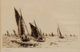William Lionel Wyllie (1851-1931) - First in with the catch, drypoint etching, signed in pencil to