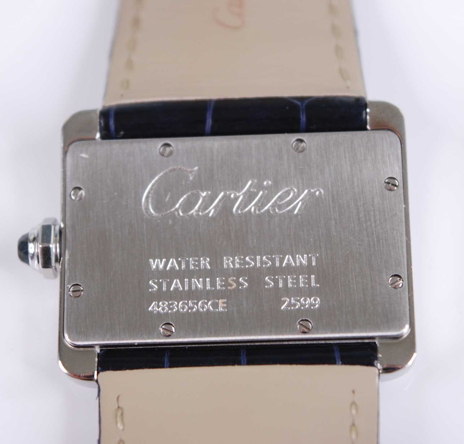 A lady's Cartier steel cased mini tank Divan watch, having a signed Roman dial, sapphire set crown - Image 4 of 10