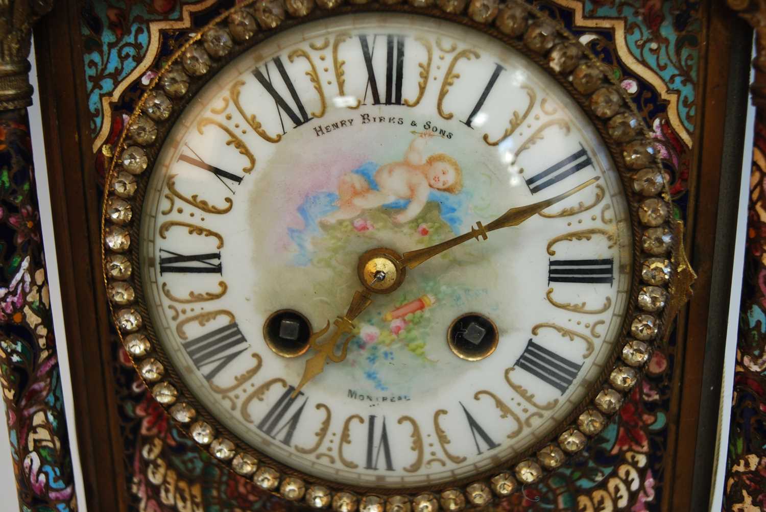 An early 20th century French ormolu and champleve enamel mantel clock, the convex white enamel Roman - Image 2 of 18