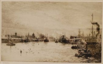 William Lionel Wyllie (1851-1931) - The Clyde at Glasgow, drypoint etching, signed in pencil to