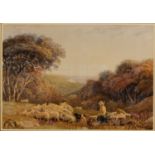 George Barrett Jnr OWS (1767-1842) - A shepherd and his flock in a coastal landscape, pencil and