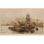 William Lionel Wyllie (1851-1931) - Greenock Harbour, drypoint etching, signed in pencil to the