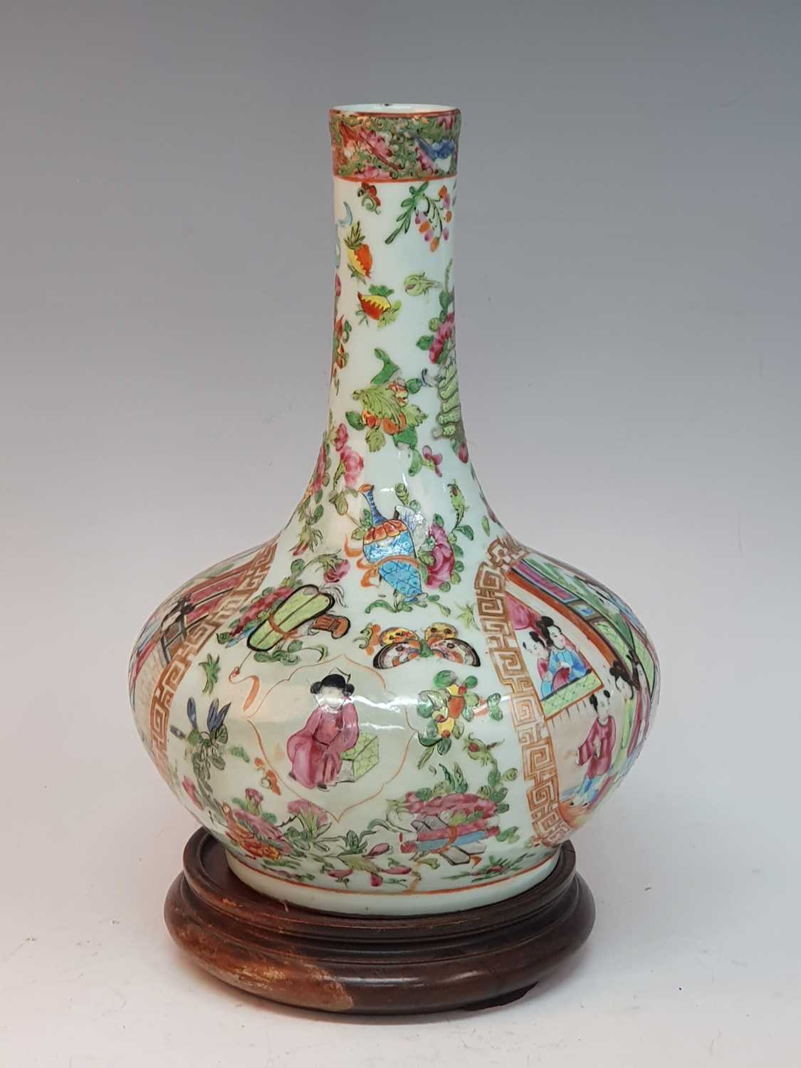 A 19th century Chinese Canton famille rose vase, the slender neck leading to a squat globular - Image 5 of 5