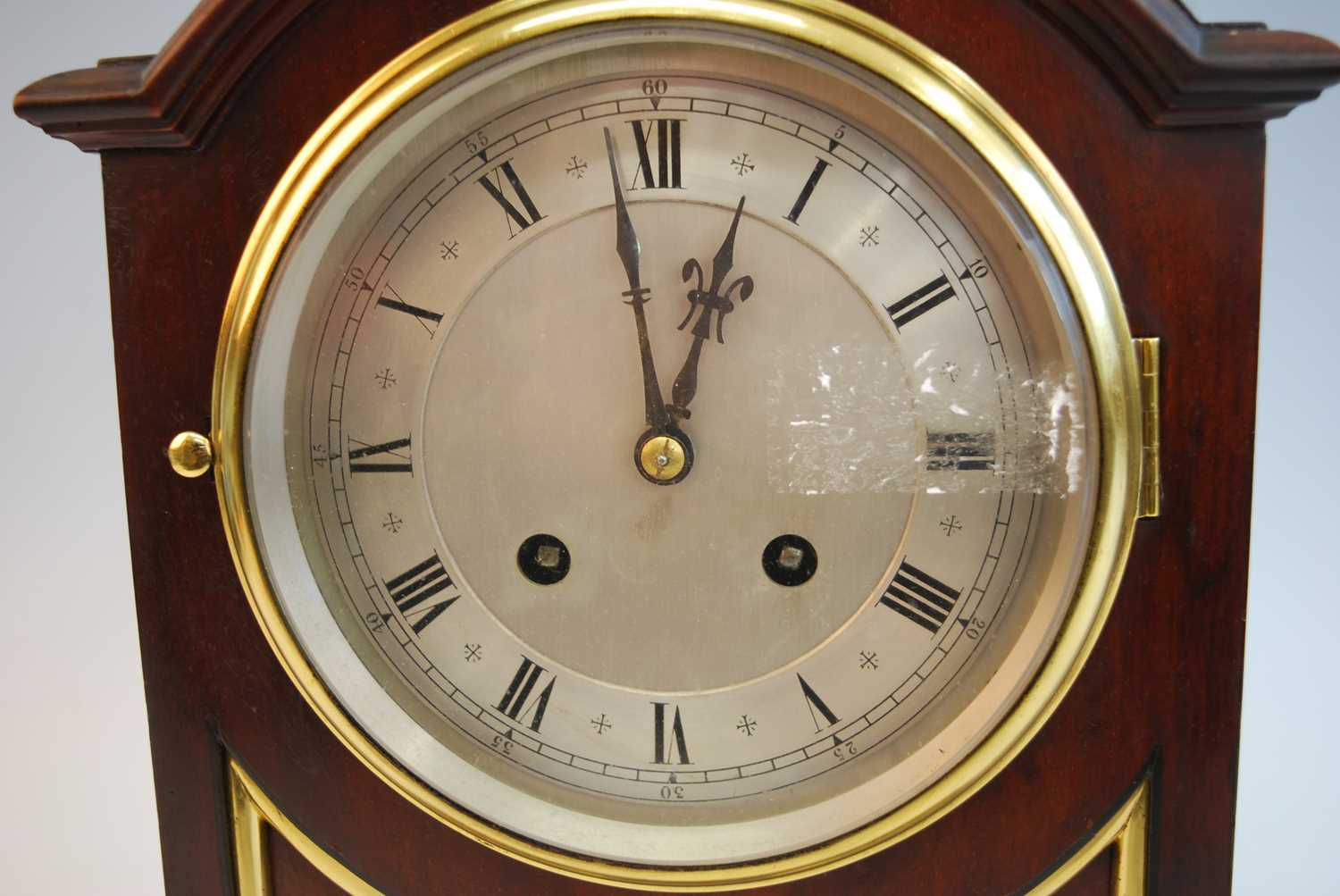 An early 20th century mahogany and brass mounted bracket clock in the Georgian style, having an - Image 2 of 4