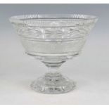 A Waterford Crystal Glandore pattern pedestal fruit bowl, the everted bowl above a faceted stem,