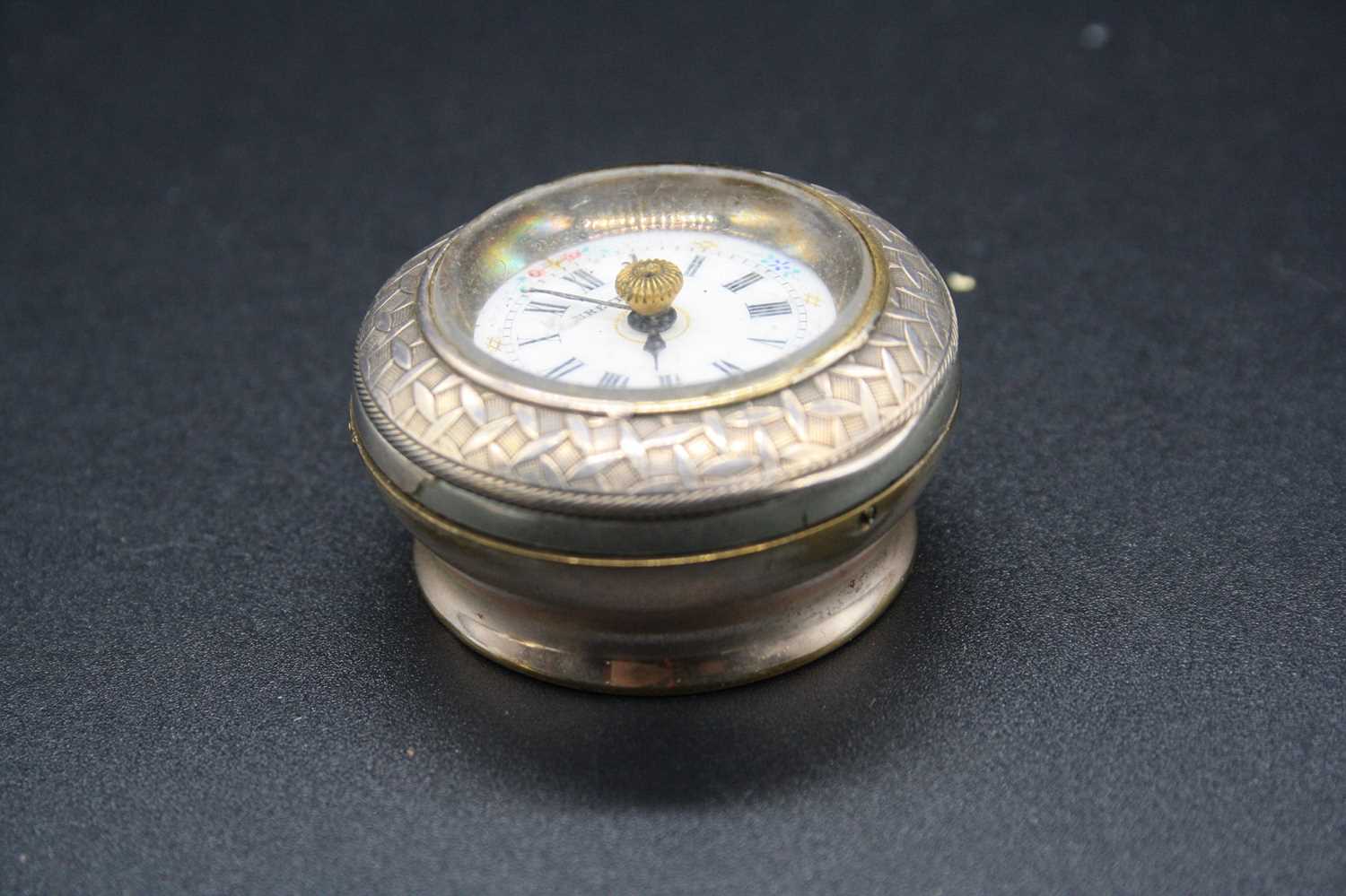 A Brevete watch as made for a walking cane terminal, in white metal case with hinged cover, having - Image 6 of 10