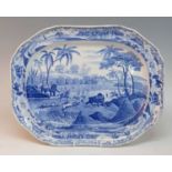 A circa 1810 Spode Indian Sporting series blue and white transfer decorated meat dish, impressed