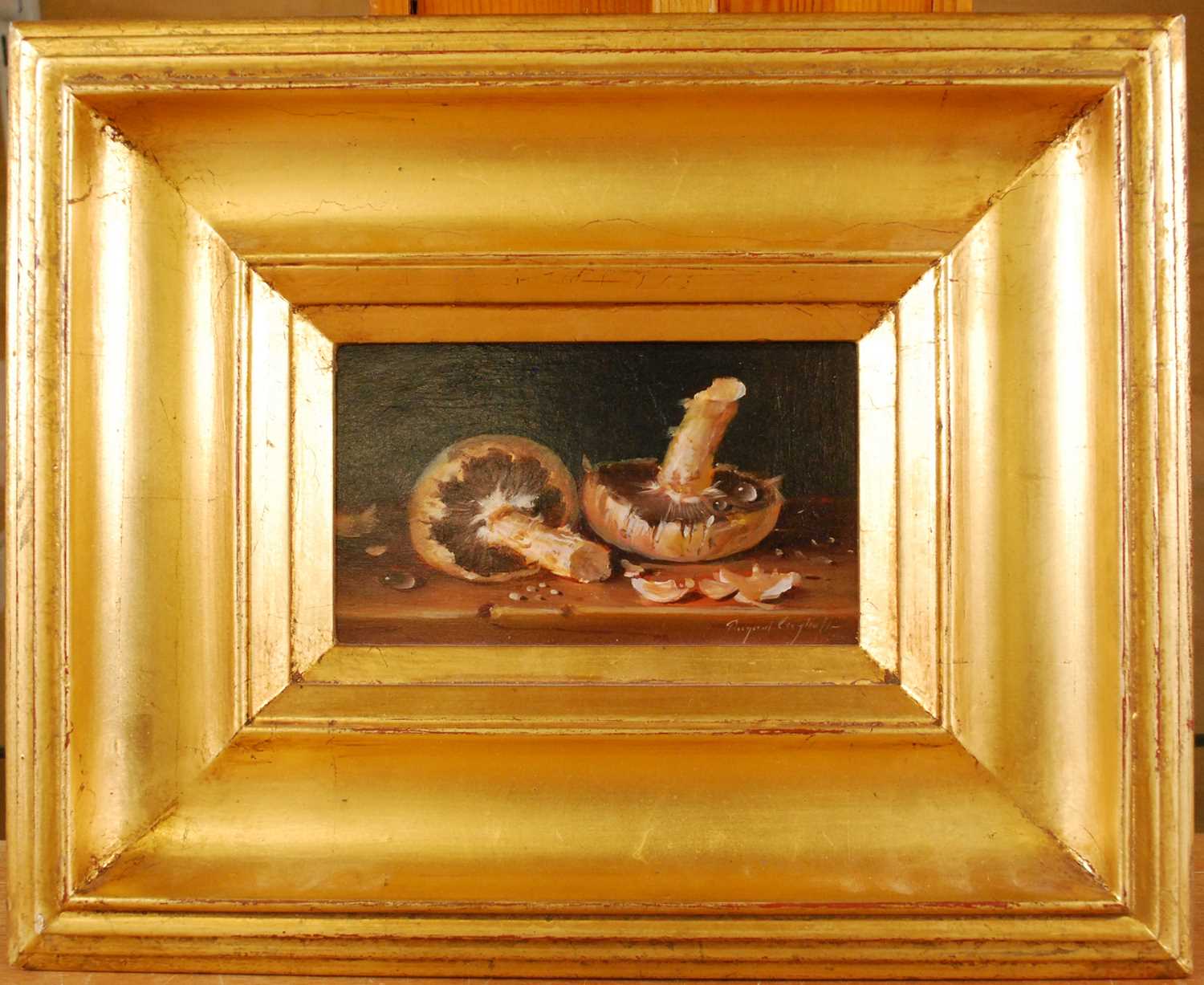 Raymond Campbell (b.1956) - Still life with mushrooms, oil on panel, signed lower right, 10 x 16.5cm - Bild 2 aus 4