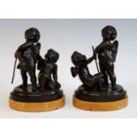 A pair of 19th century bronze allegorical figure groups, Summer and Autumn, each modelled as a