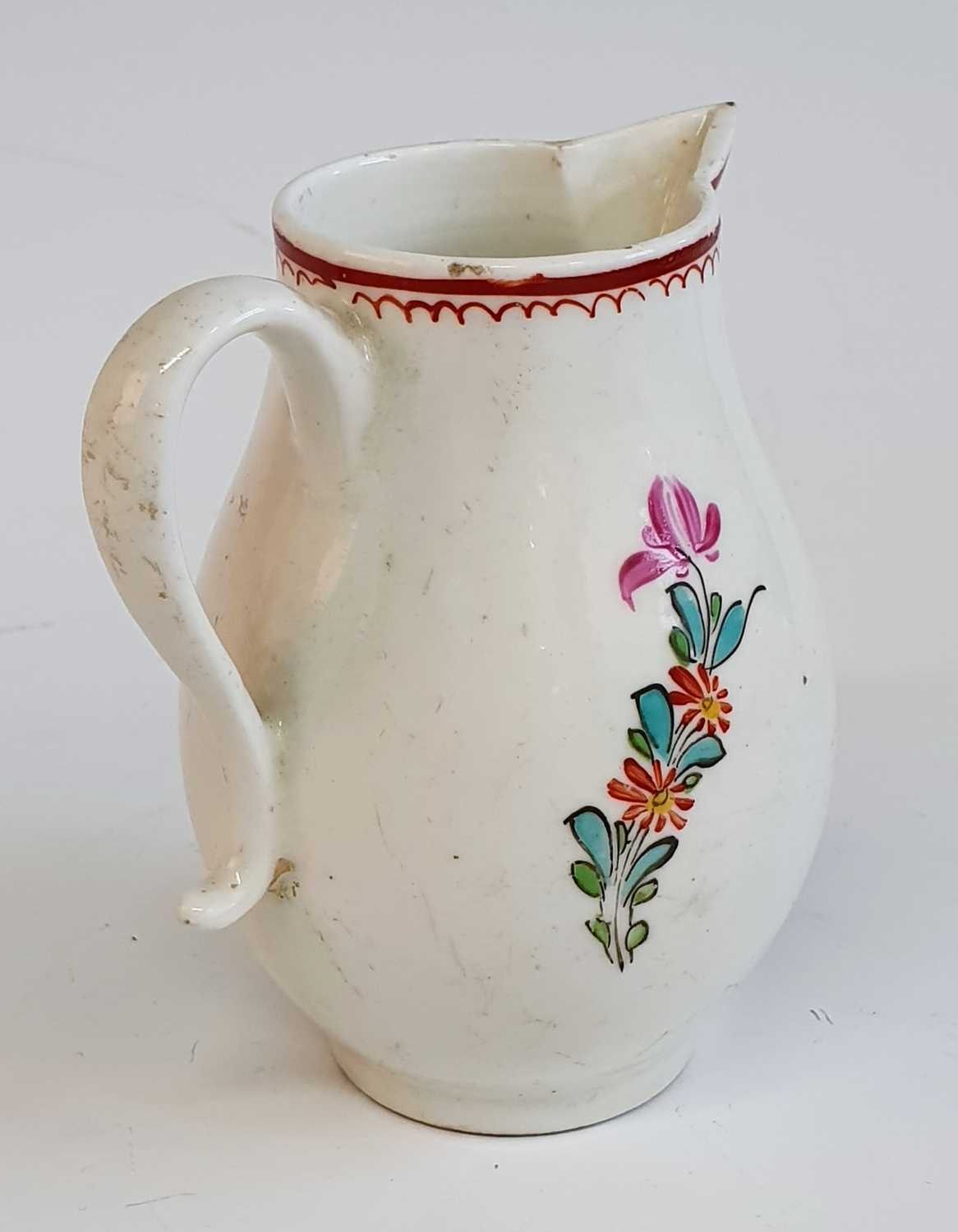 A circa 1780 Lowestoft porcelain sparrowbeak jug, enamel decorated with floral sprays, h.9cm A - Bild 2 aus 5