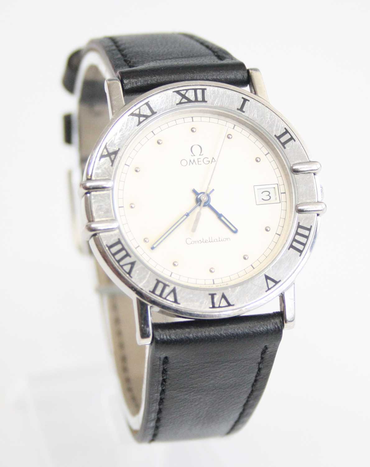 An Omega Constellation stainless steel quartz wristwatch, having a round cream dot dial and outer - Image 2 of 11