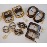 A collection of 19th century shoe buckles, to include steel and paste set elliptical pair, 3 x
