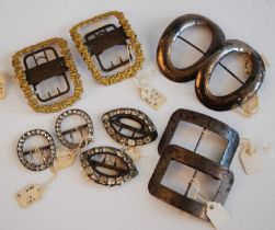 A collection of 19th century shoe buckles, to include steel and paste set elliptical pair, 3 x