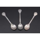 Three early 20th Century Scottish provincial silver souvenir spoons, having a hammered finish and