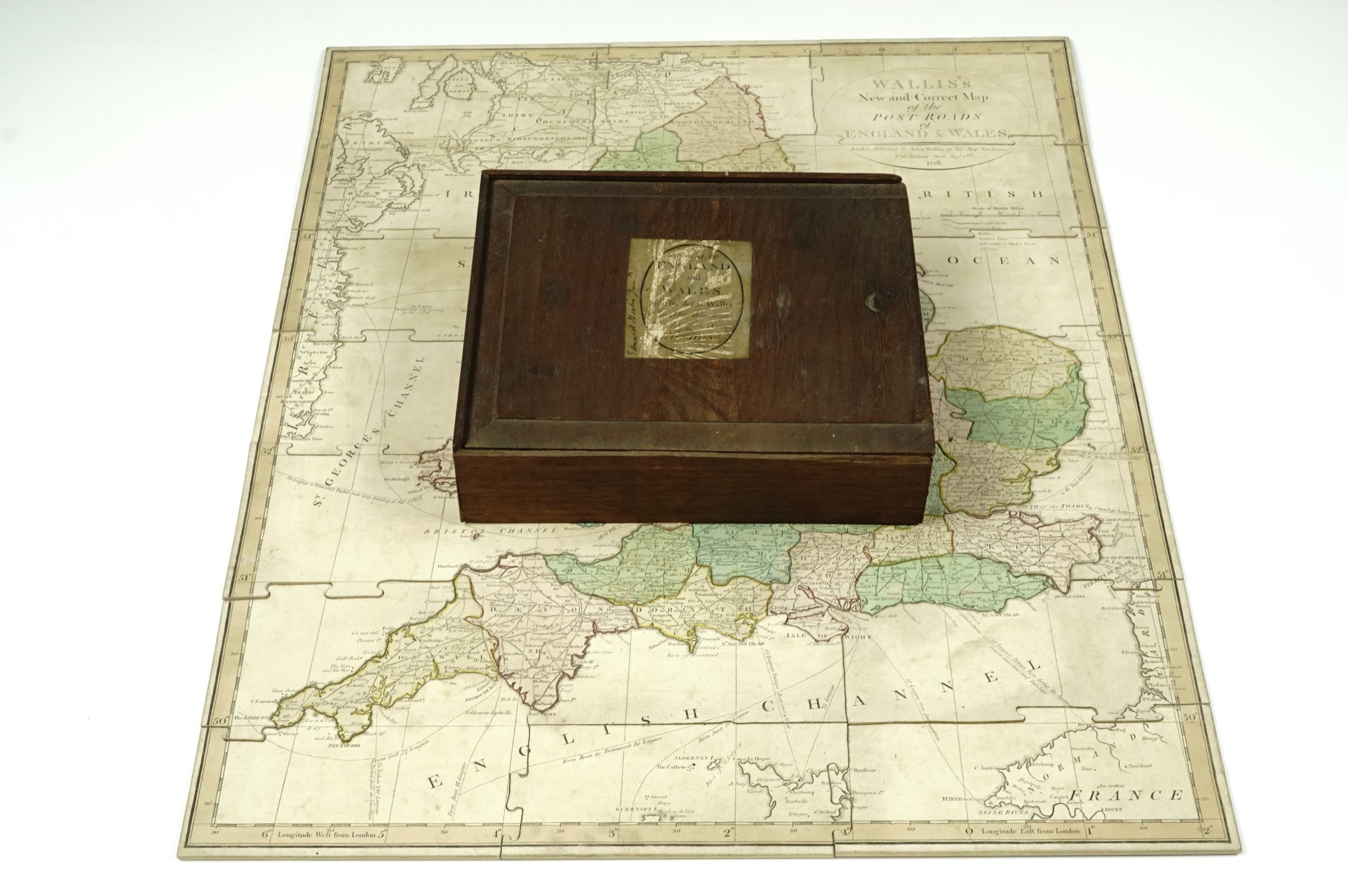 A George III wooden jigsaw, "A New Map of England and Wales, Sold by John Wallis at his Map - Image 5 of 5