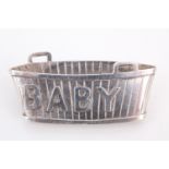 A Victorian novelty silver brooch in the form of an infants bath emblazoned "Baby", Henry Cook,