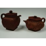 Two Yixing Chinese red stoneware miniature tea pots, tallest 10.5 cm