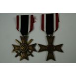 German Third Reich War Merit Cross medals, second class, with and without swords respectively
