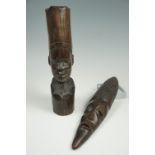 An African carved hardwood bust and mask, bust 29 cm