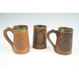 Three Second World War Far East theatre Border Regiment carved wooden tankards