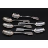 Five 19th Century provincial Scottish silver fiddle pattern teaspoons, three by George Sangster,