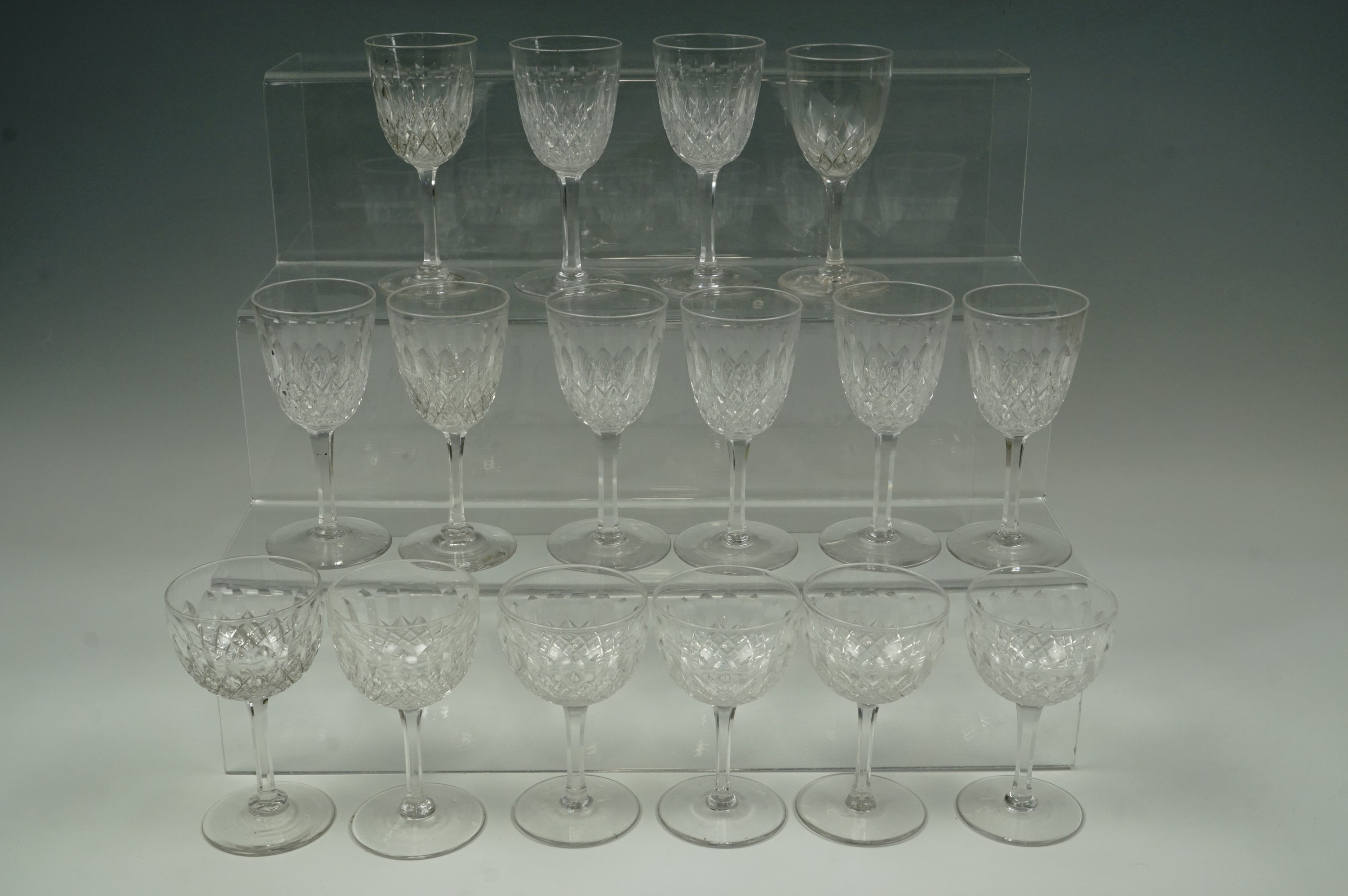 A large quantity of late 19th / early 20th Century drinking glasses, facet-cut in a cross-cut- - Image 2 of 2