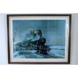 [ Railway ] A Terence Cuneo pencil signed print "The Flying Scotsman", framed under glass, 91 x 72