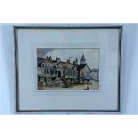 A 19th Century view of Carlisle town hall, unsigned, matted in a pencil frame under glass, 39 cm x