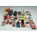 A large quantity of play-worn vintage die-cast cars and other motor vehicles including Dinky, Corgi,