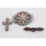 A Victorian silver pendant cross, engraved and faced with yellow metal ivy leaves, a similar