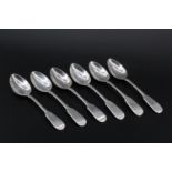A set of six 19th Century provincial Scottish silver fiddle pattern table spoons, Alexander