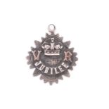 A Victorian jubilee-commemorative silver fob medallion, 2.5 cm excluding suspender