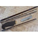 J. Pape - Newcastle 12' fishing rod together with two other vintage fishing rods