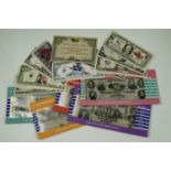 Several sets of replica US Civil War banknotes together with commemorative fantasy notes and a